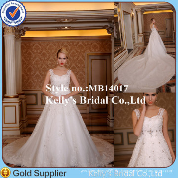 MB14017 Elfenbein Brautkleid Mit Kristall Perlen Kurzarm A-Linie Ziel Brautkleider